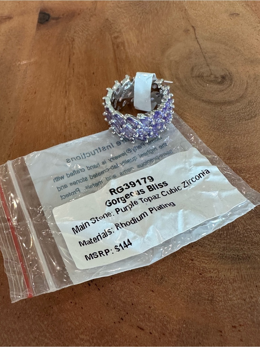 Bomb Party Gorgeous Bliss Ring Purple Topaz Cubic Zirconia Rhodium Plating Sz 6